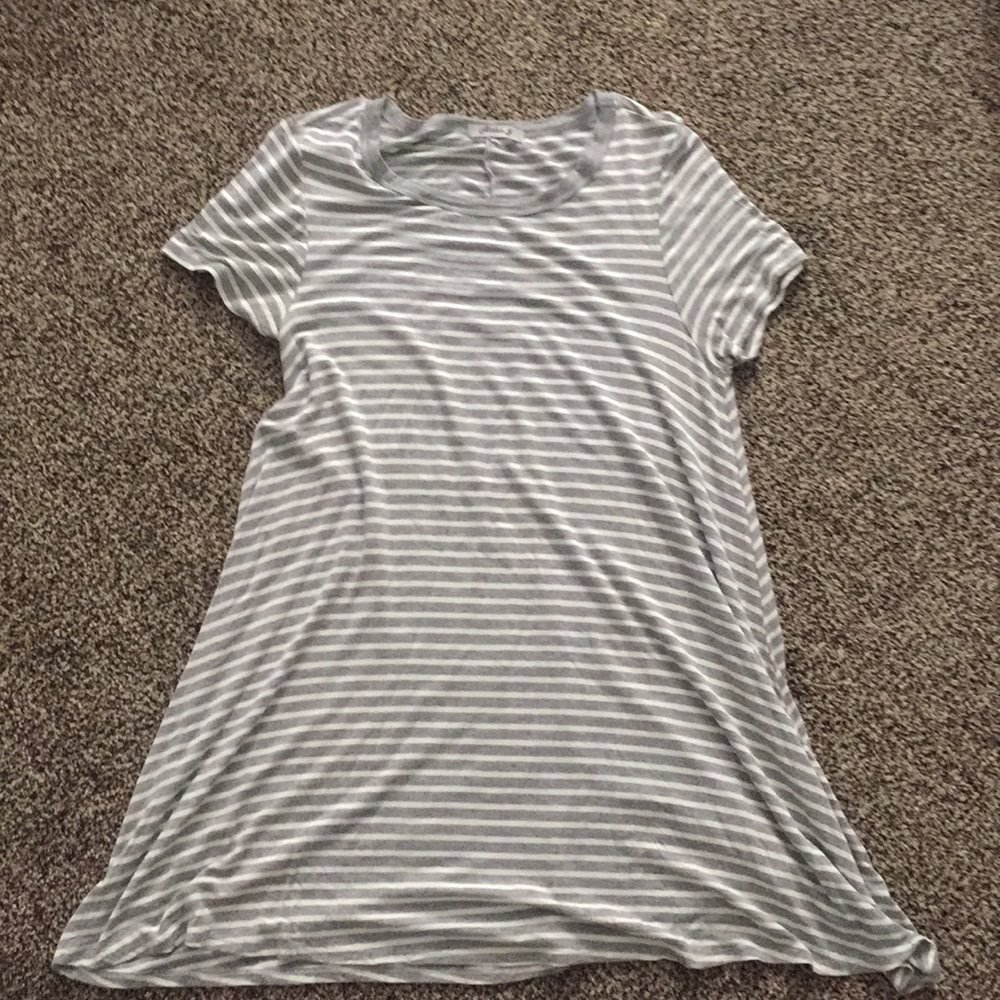 White and grey striped t-shirt dress